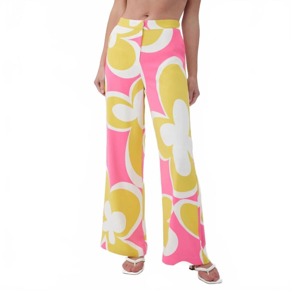 NEW TRINA TURK verity pants in bright pink yellow retro